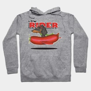 Fun Black and tan Dachshund flying a hot dog plane. Hoodie